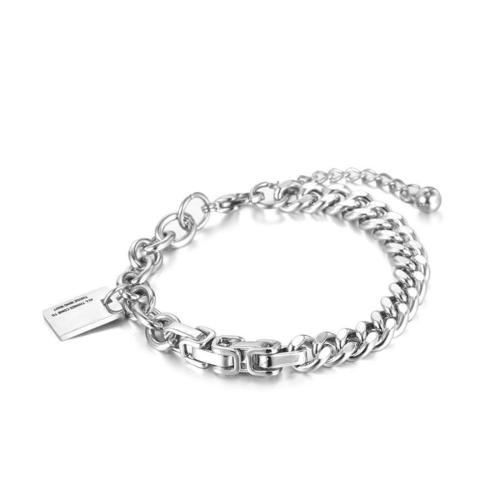One pc hip hop titanium steel rectangular pendant couple bracelet(length:21+3cm)