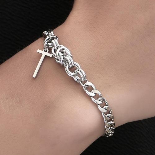 One pc hip hop titanium steel cross pendant couple bracelet(length:21+3cm)