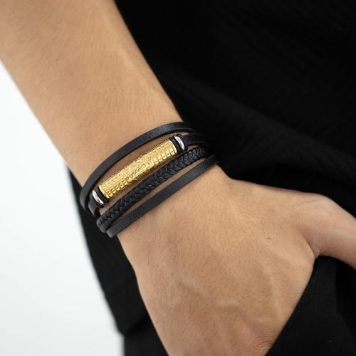 One pc hip hop stainless steel multi-layer leather bracelets(length:210mm)