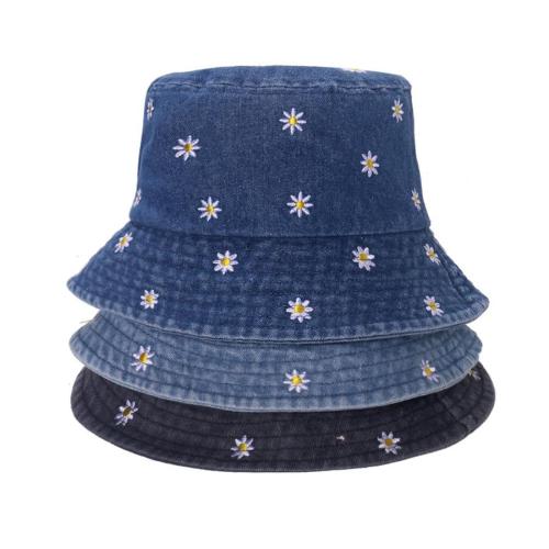 One pc casual daisy embroidery denim bucket hat 58cm