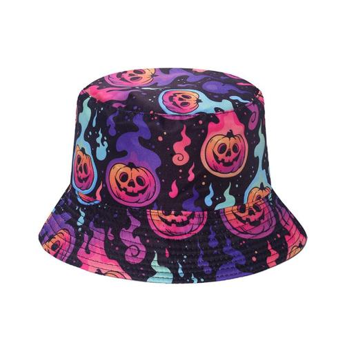 One pc halloween multicolor flame pumpkin batch printing bucket hat 58cm