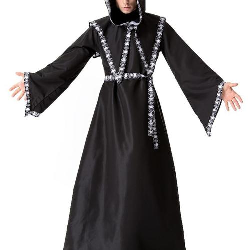 Halloween cosplay couple wizard skull robe loose costume(with cape hat & belt)