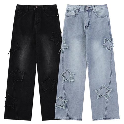 Casual plus size non-stretch pentagram graphic straight jeans(size run small)