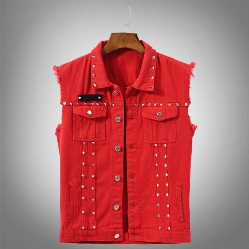 Stylish plus size non-stretch button rivet pocket denim vest size run small