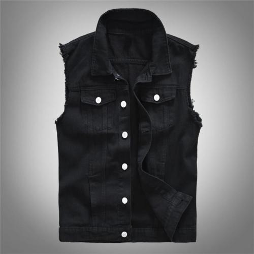 Stylish plus size non-stretch solid button pocket denim vest size run small
