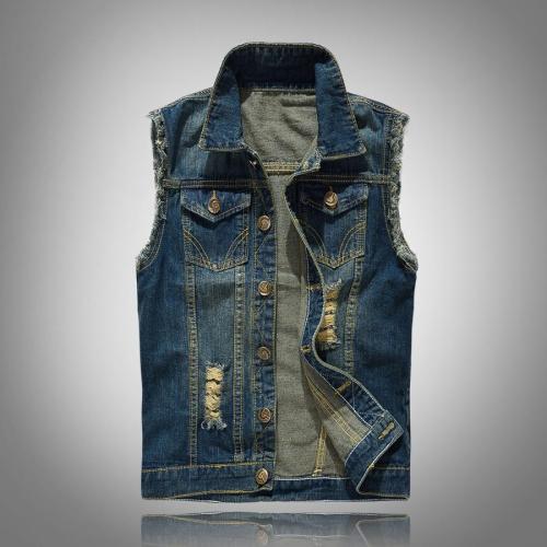 Stylish plus size non-stretch hole button pocket denim vest size run small
