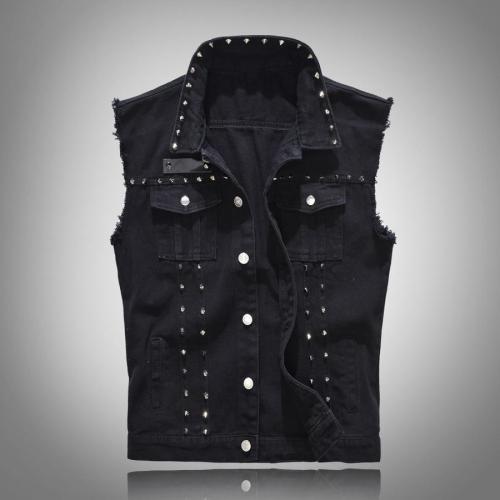 Stylish plus size non-stretch rivet button pocket denim vest size run small