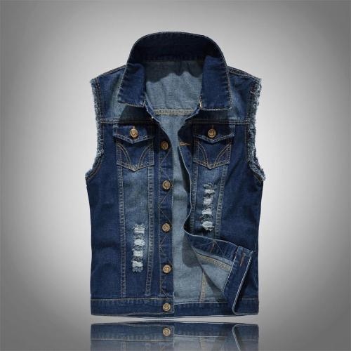 Stylish plus size non-stretch button pocket hole denim vest size run small