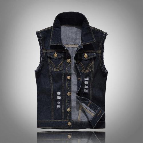 Stylish plus size non-stretch button hole denim vest size run small