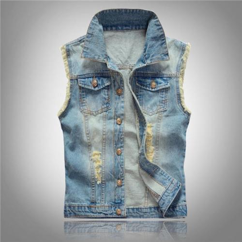 Casual plus size non-stretch hole sleeveless denim vest size run small