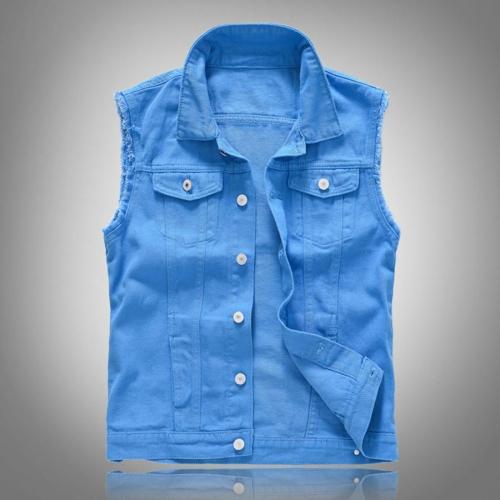 Casual plus size non-stretch solid button denim vest size run small