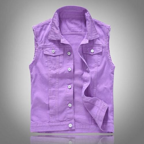 Casual plus size non-stretch solid button pocket denim vest size run small