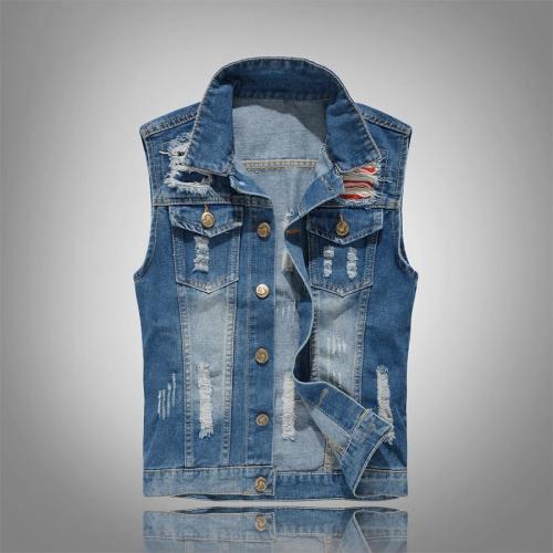 Casual plus size non-stretch hole slim denim vest size run small