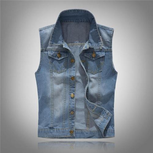 Casual plus size non-stretch hole button slim denim vest size run small