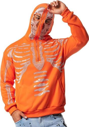 Halloween slight stretch rhinestone eye hole zip-up sweatshirt(both genders)