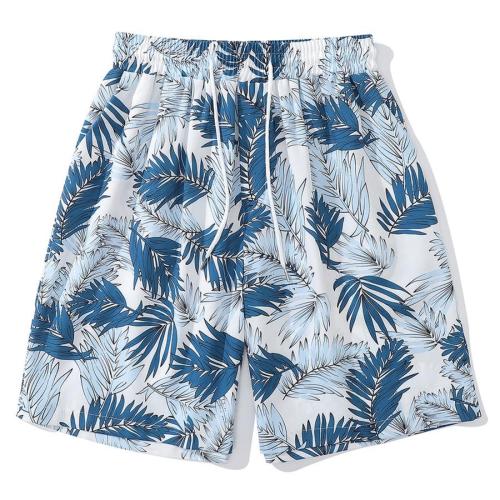 Casual non-stretch pocket leaf batch printing loose drawstring shorts size run small