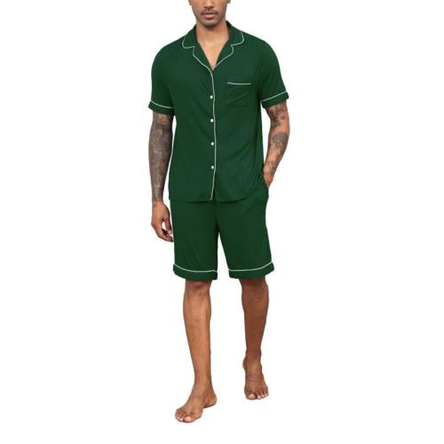 Casual plus-size slight stretch lapel button shorts set loungewear