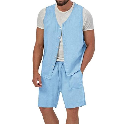 Casual plus size non-stretch 6 colors vest & shorts set(no white t-shirt)