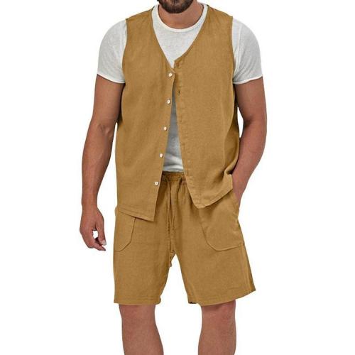 Casual plus size non-stretch 2 colors vest & shorts set(no white t-shirt)