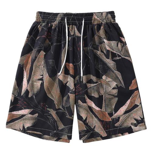 Casual plus size non-stretch leaf batch printing shorts(size run small)