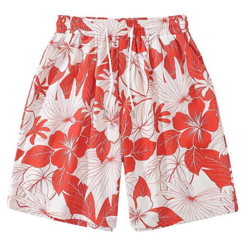 Casual plus size non-stretch flower and leaf printing shorts(size run small)