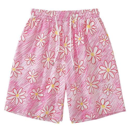 Casual plus size non-stretch flower and stripe print shorts(size run small)