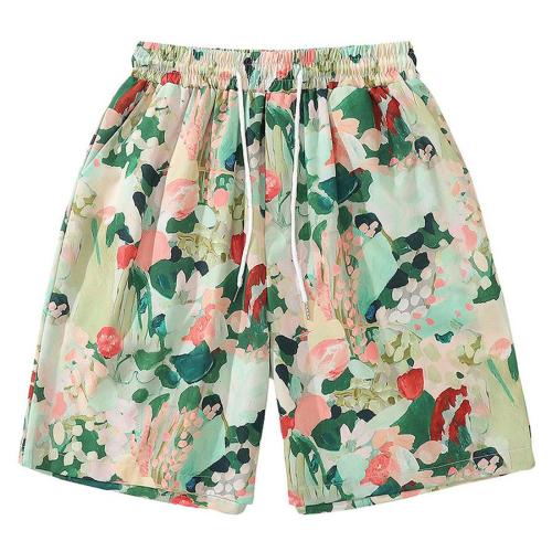 Casual retro plus size non-stretch floral printing shorts(size run small)