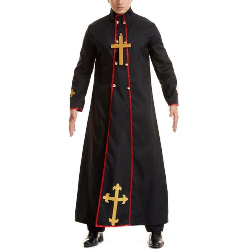 Halloween cross print cosplay priest costume(with cross necklace)