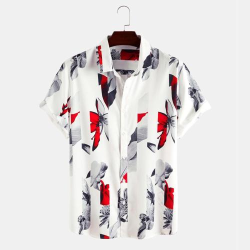 Casual plus size non-stretch stripe batch printing button short sleeve shirt