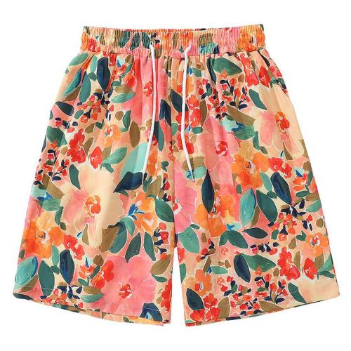 Casual plus size non-stretch flower print pocket shorts(size run small)