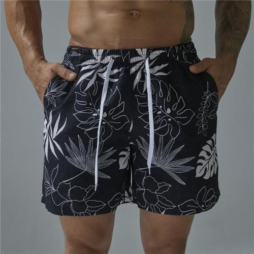 Beach plus size leaf printing quick dry surfing swim shorts with lined