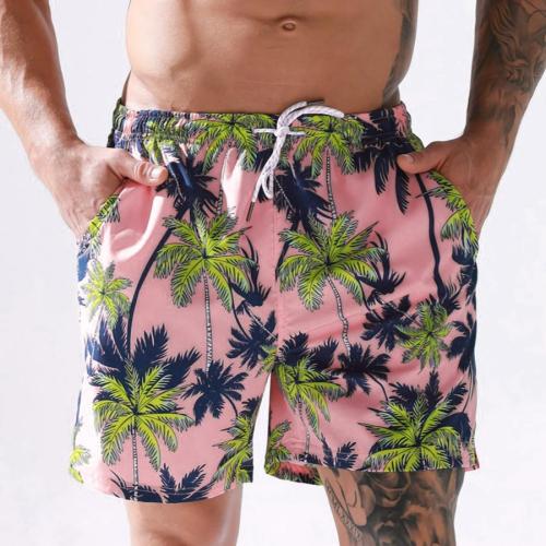 Beach plus size coconut tree printing quick dry with lined surfing swim shorts