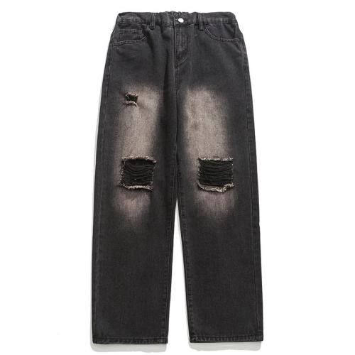 Casual non-stretch hole pocket loose jeans size run small