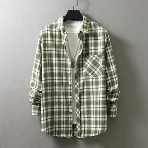 Casual plus size non-stretch single-breasted pocket plaid print shirt#1