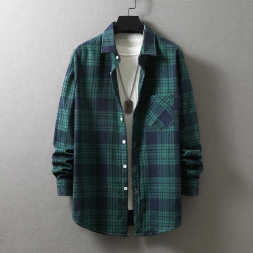 Casual plus size non-stretch single-breasted pocket plaid print shirt#4