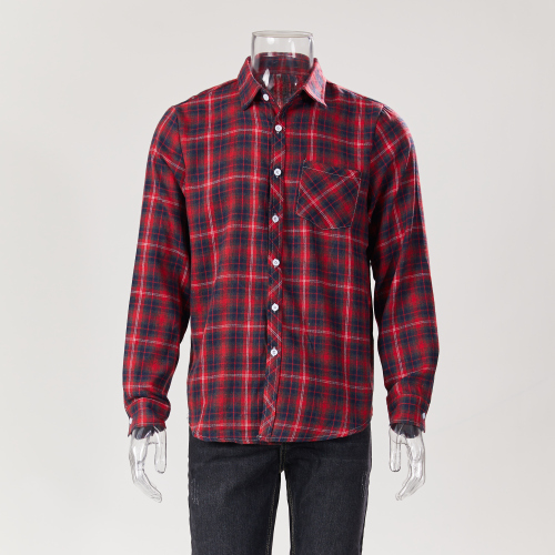 Casual plus size non-stretch single-breasted pocket plaid print shirt#11