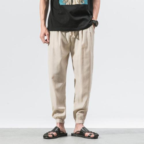Casual non-stretch solid color pocket linen breathable pants