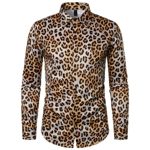 Stylish plus size non-stretch leopard batch printing button pocket shirt