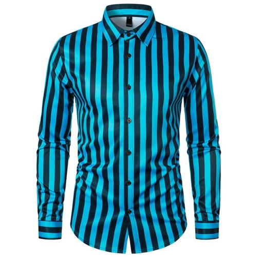 Stylish plus size non-stretch stripe printed single breasted long sleeve shirt#1