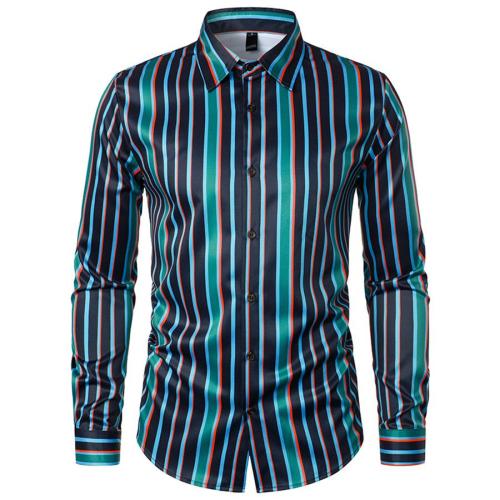 Stylish plus size non-stretch stripe printed single breasted long sleeve shirt#3