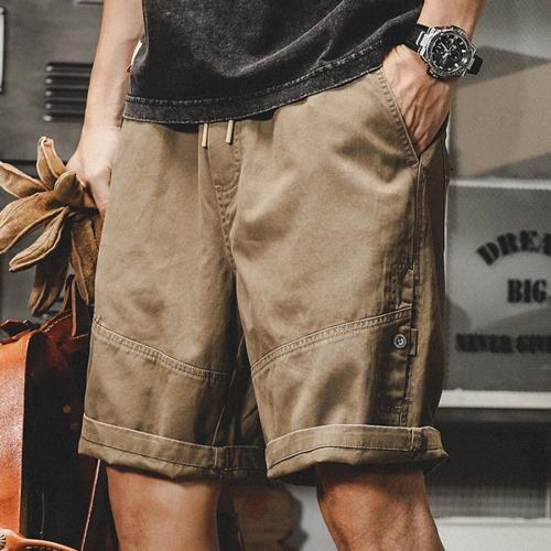 Stylish plus size non-stretch pocket retro cargo shorts size run small