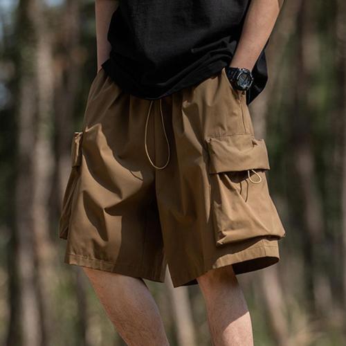 Stylish plus size non-stretch solid pocket loose cargo shorts size run small