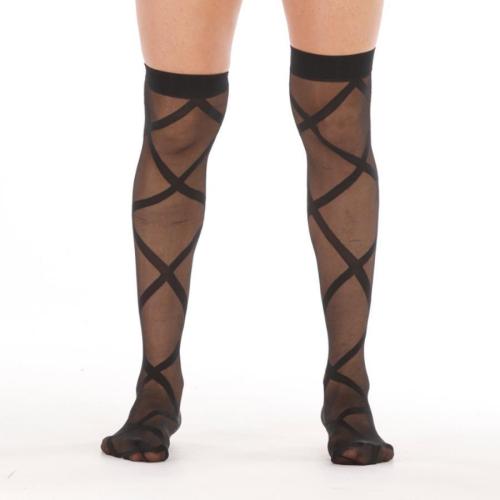 Sexy stretch mesh bandage jacquard stockings