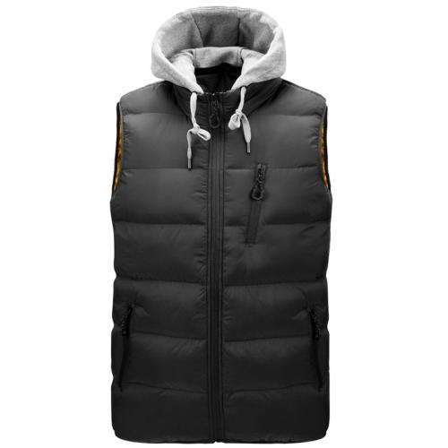 Stylish plus size non-stretch zip-up pocket warm vest(removable hat)