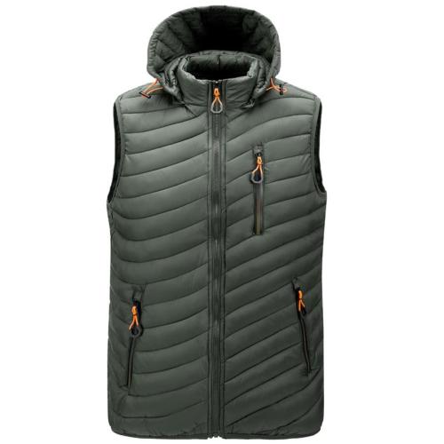 Stylish plus size non-stretch solid zip-up pocket warm vest(removable hat))