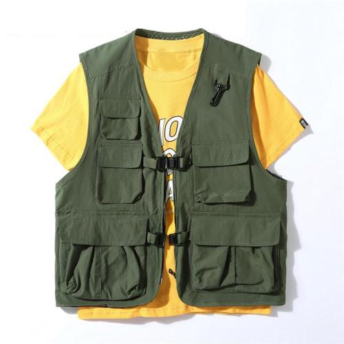 Stylish plus size non-stretch breathable patchwork cargo vest size run small