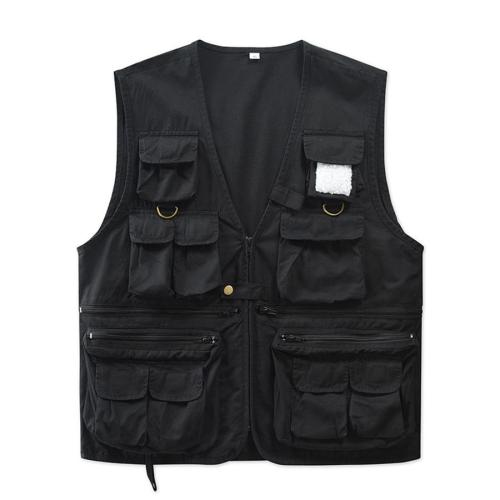 Stylish non-stretch solid color pocket zip-up cargo vest size run small