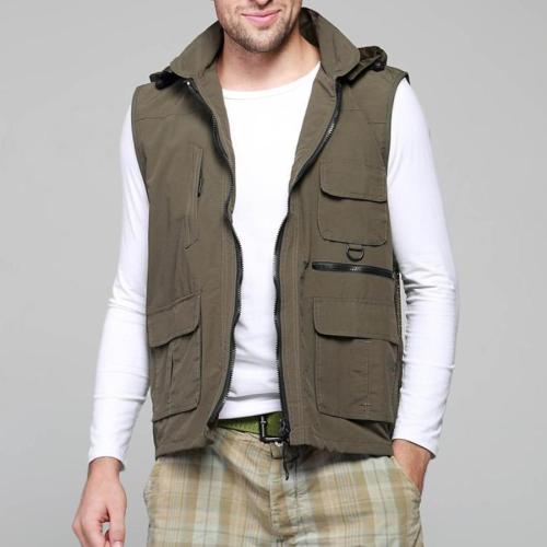 Stylish plus size non-stretch patchwork pocket zip-up cargo vest size run small