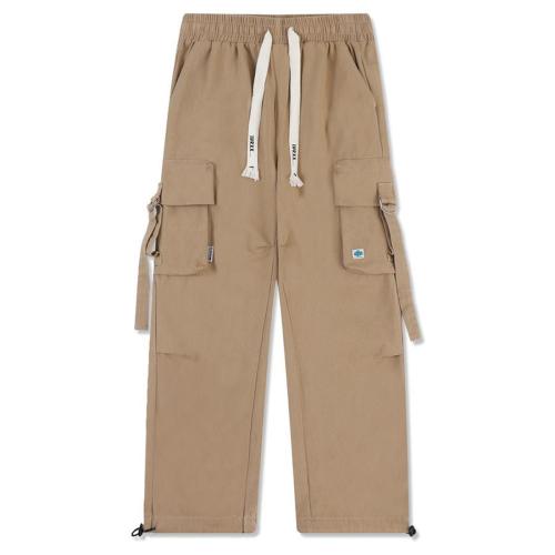 Stylish plus size non-stretch solid pocket drawstring cargo pants size run small