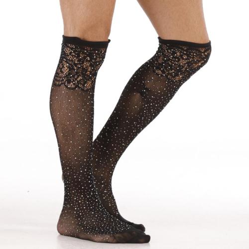 Sexy stretch combed cotton rhinestone lace stockings